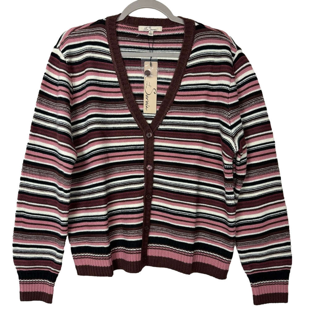 LES SEREIN Women’s size large striped v-neck button down cardigan NWT - Picture 2 of 10